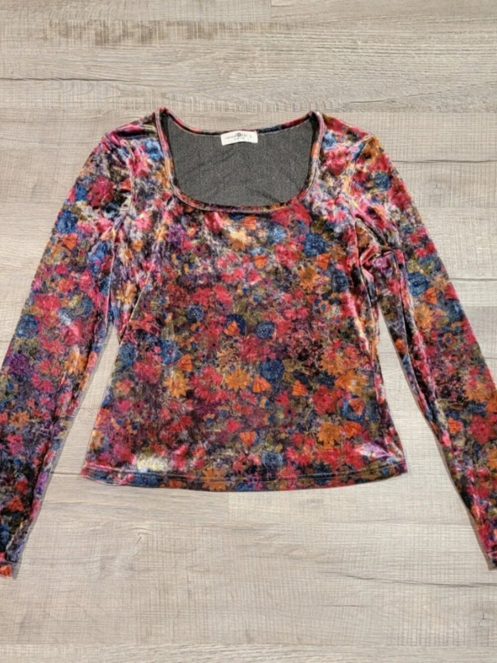 Natural Life Crushed Velvet Square Neck Floral Top Size Large Whimsy Cottage